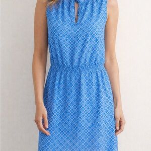 RALPH LAUREN Blue Geometric Georgette Blouson Sleeveless Dress (317)